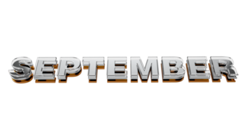 september 3d typografi metall, krom och glas brev på transparent bakgrund 3d illustration png