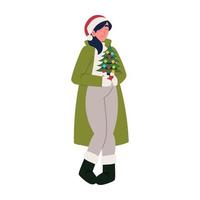 woman with little christmas tree vector