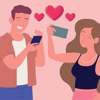 couple using smartphone vector