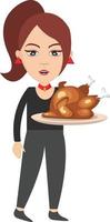 Woman with chicken, illustration, vector on white background.