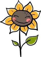 Happy sunflower, illustration, vector on white background.