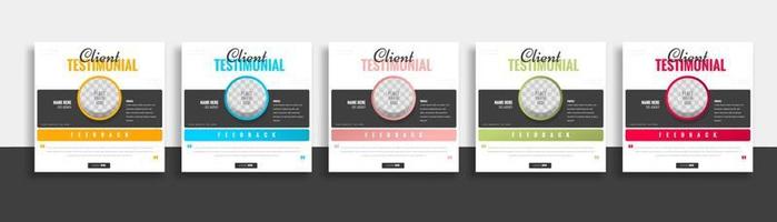 Modern and creative client testimonial social media post design. Customer service feedback review social media post or web banner with color variation template. vector