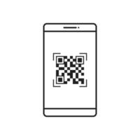 escaneo de código qr en el icono del teléfono inteligente. plantilla qrcode para aplicación móvil. marco, etiqueta, código qr de plantilla para pago por teléfono. ilustración de línea vectorial vector