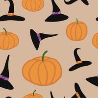 Witch hat and pumpkin halloween seamless pattern vector