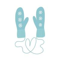 Vector Christmas mittens with heart and snowflake greeting card. Hand drawn lovely winter mittens clipart