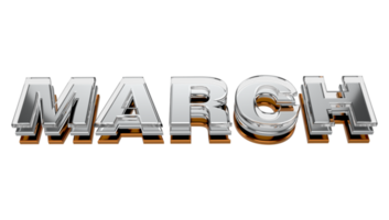 Mars 3d typografi metall, krom och glas brev på transparent bakgrund 3d illustration png
