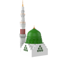 3d render de masjid nabvi madina - arabia saudita 3d ilustración png con fondo transparente