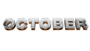 octobre 3d typographie métal, chrome et lettre de verre sur fond transparent illustration 3d png