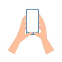 Vector hands holding phone. Isolated hands  with smartphone screen. Vector stock illustration.