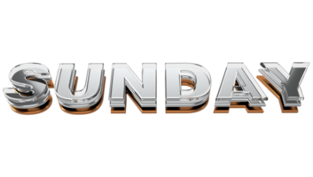 sonntag 3d typografie metall, chrom und glasbuchstabe auf transparentem hintergrund 3d illustration png