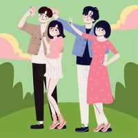 Korean couples with smartphone vector