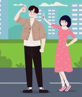 happy couple of korea vector