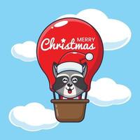 lindo mapache vuela con globo de aire. linda ilustración de dibujos animados de navidad. vector