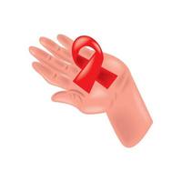 red ribbon in the hand AIDS vector