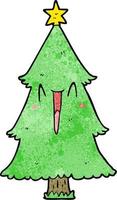Retro grunge texture cartoon cute christmas tree vector