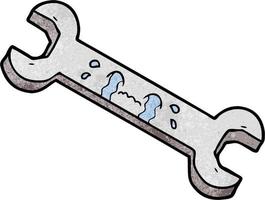 Retro grunge texture cartoon wrench crying vector