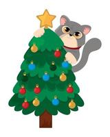 christmas cat and tree vector