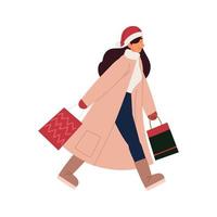 mujer con bolsas de compras vector