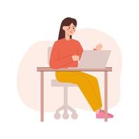 Woman working with laptop vector