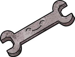 Retro grunge texture cartoon wrench happy vector