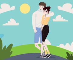 pareja coreana abrazándose vector