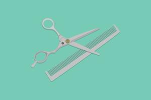 Hairdressing, Shaving Scissor and Hair Comb vector icon illustration. Barber shop tools icon design concept. Hair accessories, Beauty and fashion, Shop equipment, Styling comb, Metal hair scissor.