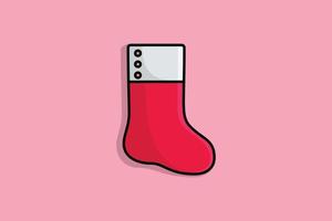 Christmas socks vector icon illustration. Holiday objects icon design concept. Red color single socks with shadow icon.