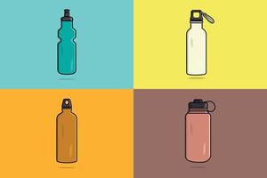 Set of water bottle with carry strap vector icon illustration. Drink objects icon design concept, Gym bottle, School water bottle, Drinking water, Fitness flask, Sport water bottle,