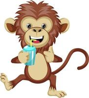 Monkey with soda, illustration, vector on white background.