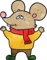 Retro grunge texture cartoon mouse with scarf vector