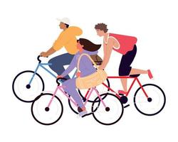 young people riding a bikes vector