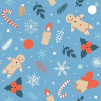 Blue seamless pattern of Christmas elements. Modern simple flat vector illustration.