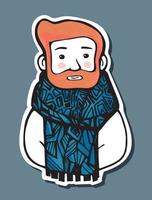 A man with a beard in a scarf. Cute hand drawn sticker illustration. vector