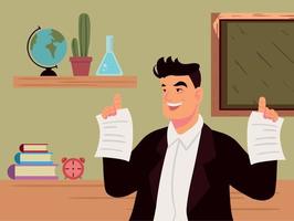 smiling teacher with papers vector