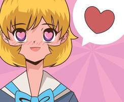 anime girl in love vector