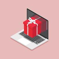 Gift box on laptop screen isometric view vector