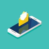 Email notification on the smartphone screen isometric vector