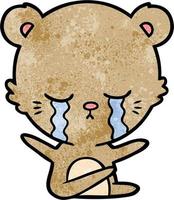 Retro grunge texture cartoon bear crying vector