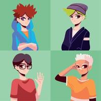 set of anime young men vector