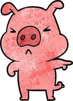 Retro grunge texture cartoon angry pig vector