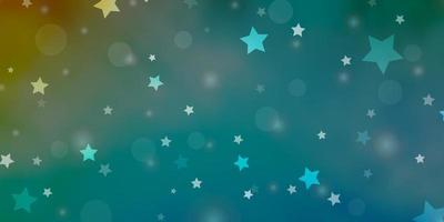 Light Blue, Yellow vector background with circles, stars.