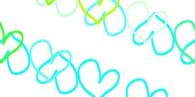 Light Blue, Green vector pattern with colorful hearts.