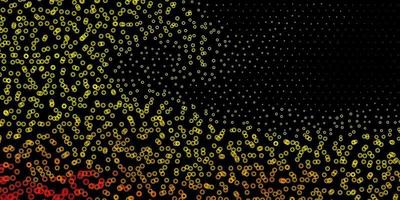 Dark red, yellow vector background with spots.