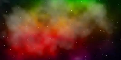 Dark Green, Red vector background with small and big stars.