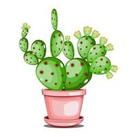 Prickly pear cactus in ceramic pot in flat technique vector