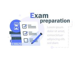 Exam preparation,checklist and hourglass, choosing answer, questionnaire form,school test, examination concept vector