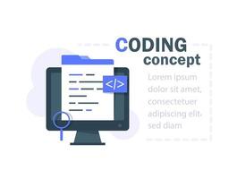 Code writing concept, software development, code script, vector flat illustration