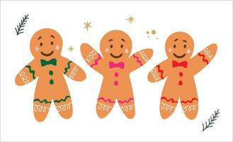 Set of gingerbread mans. Christmas icon. Vector. Holiday winter symbols isolated on white background in flat design. Cartoon colorful illustration. vector