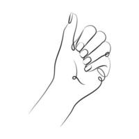 Gentle female hand, manicure, line art, one line drawing vector