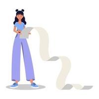 Girl with big list, vector illustration